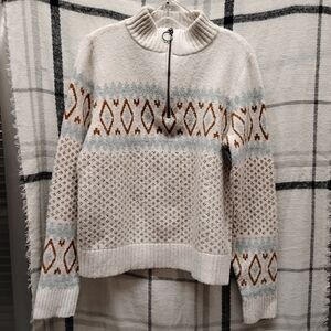 Cozy Cream and Brown Women's Turtleneck Sweater